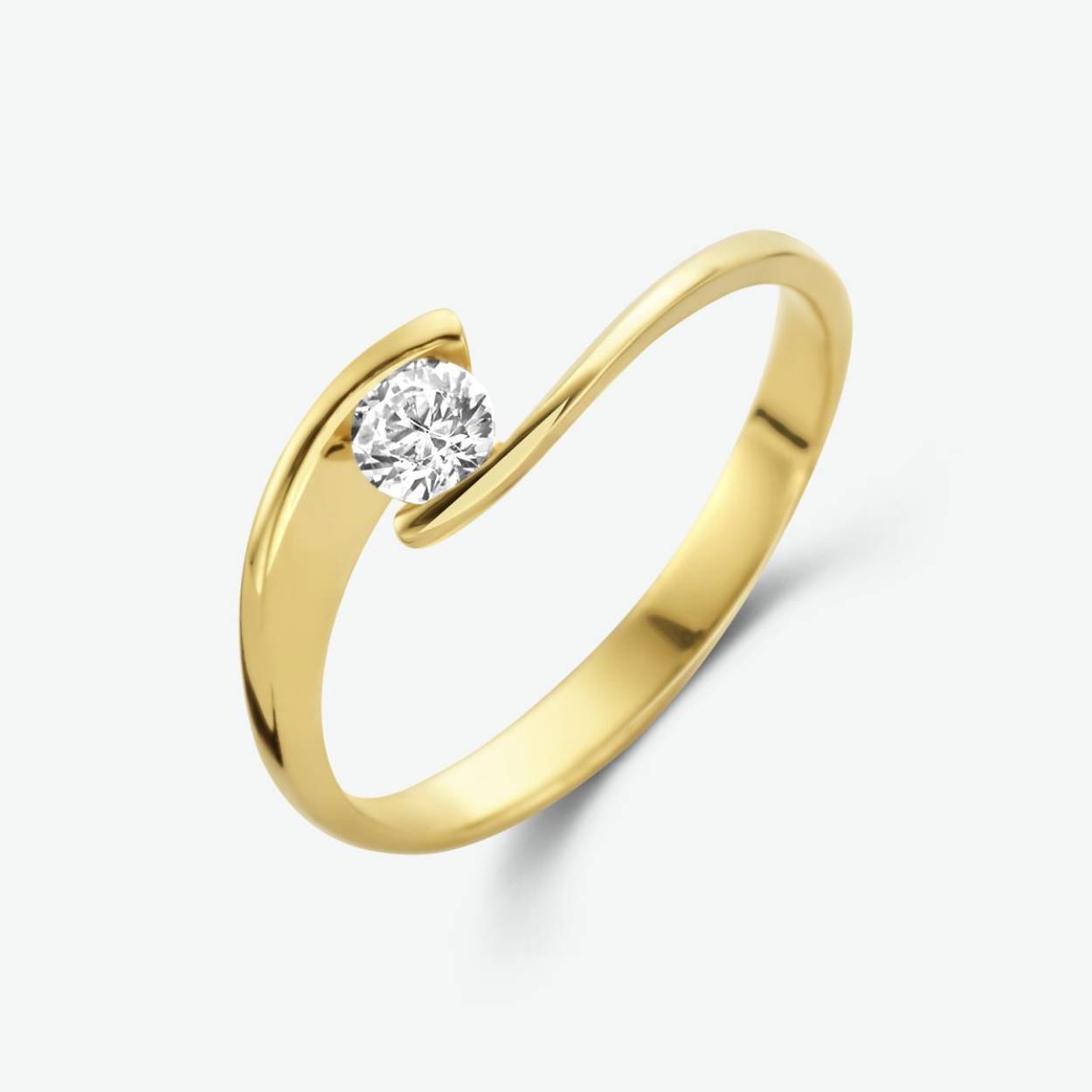 Geelgouden ring met zirkonia.