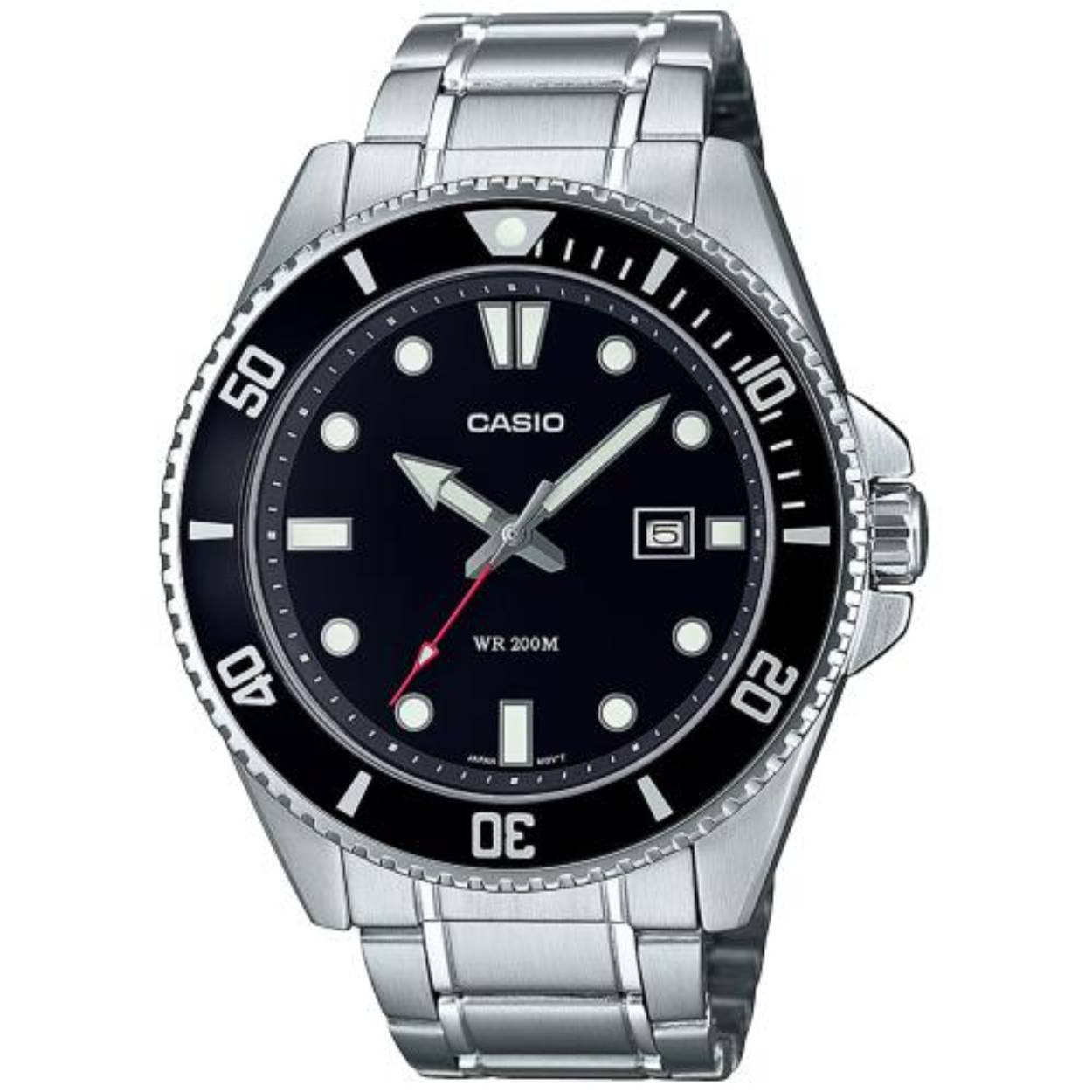 Dit Casio horloge heeft serienummer: MDV-10D-1A1VEF

Ga op avontuur met een kleinere, compactere versie van de blijvend populaire MDV-107.

Dit sportieve horloge heeft een klassiek ontwerp met wijzers voor de uren, minuten en seconden, en als extraatje een draaibare rand.