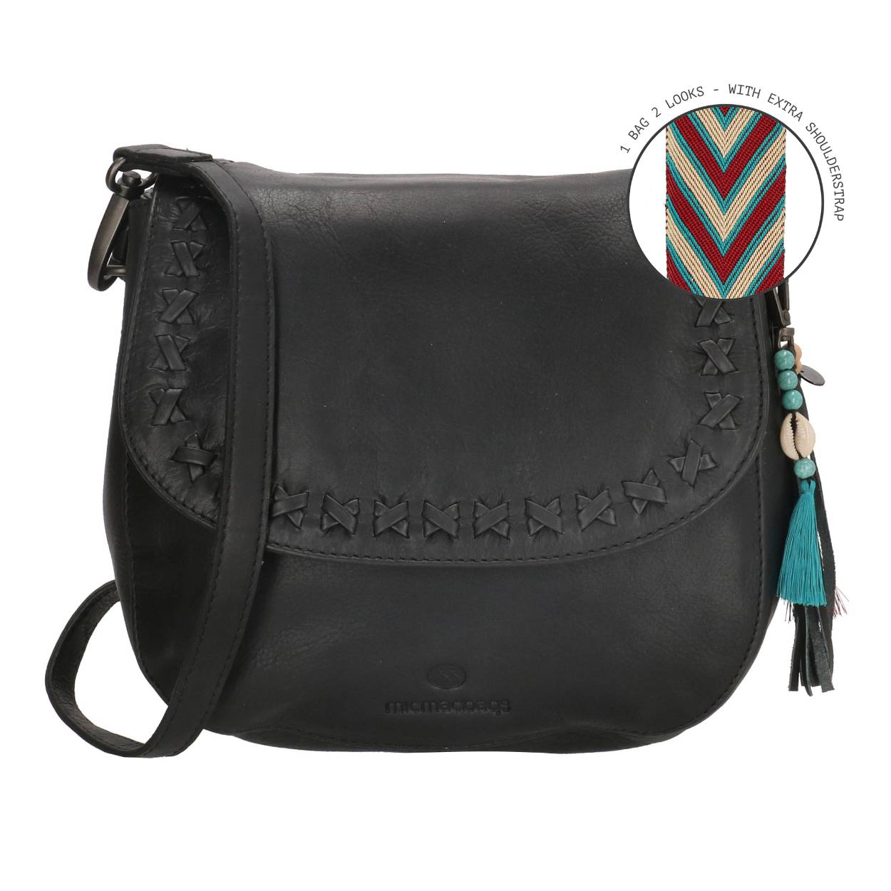 Deze Micmacbags schoudertas uit de Friendship collectie heeft een uniek design met details als de kleurrijke schouderband en vrolijke tashanger. Liever een neutrale look? Bij de tas wordt ook een leren schouderband geleverd in de kleur van de tas. Deze damestas is gemaakt van stevig leer waardoor je er lang plezier van zult hebben. Onder de overslag heeft de tas twee hoofdvakken, met extra steekvak voor je telefoon, ritsvakje en een sleutelhaakje. Ook heeft de tas een achtervak met ritssluiting. Ideaal voor elke look!

De eigenschappen van deze schoudertas zijn:

Overslag met magneetsluiting
Hoofdvak met tussenschot
Insteekvak
Ritsvak
Sleutelhaakje
Achtervak met ritssluiting
Afneembare en verstelbare schouderband met print
Extra leren schouderband verstelbaar
Tashanger