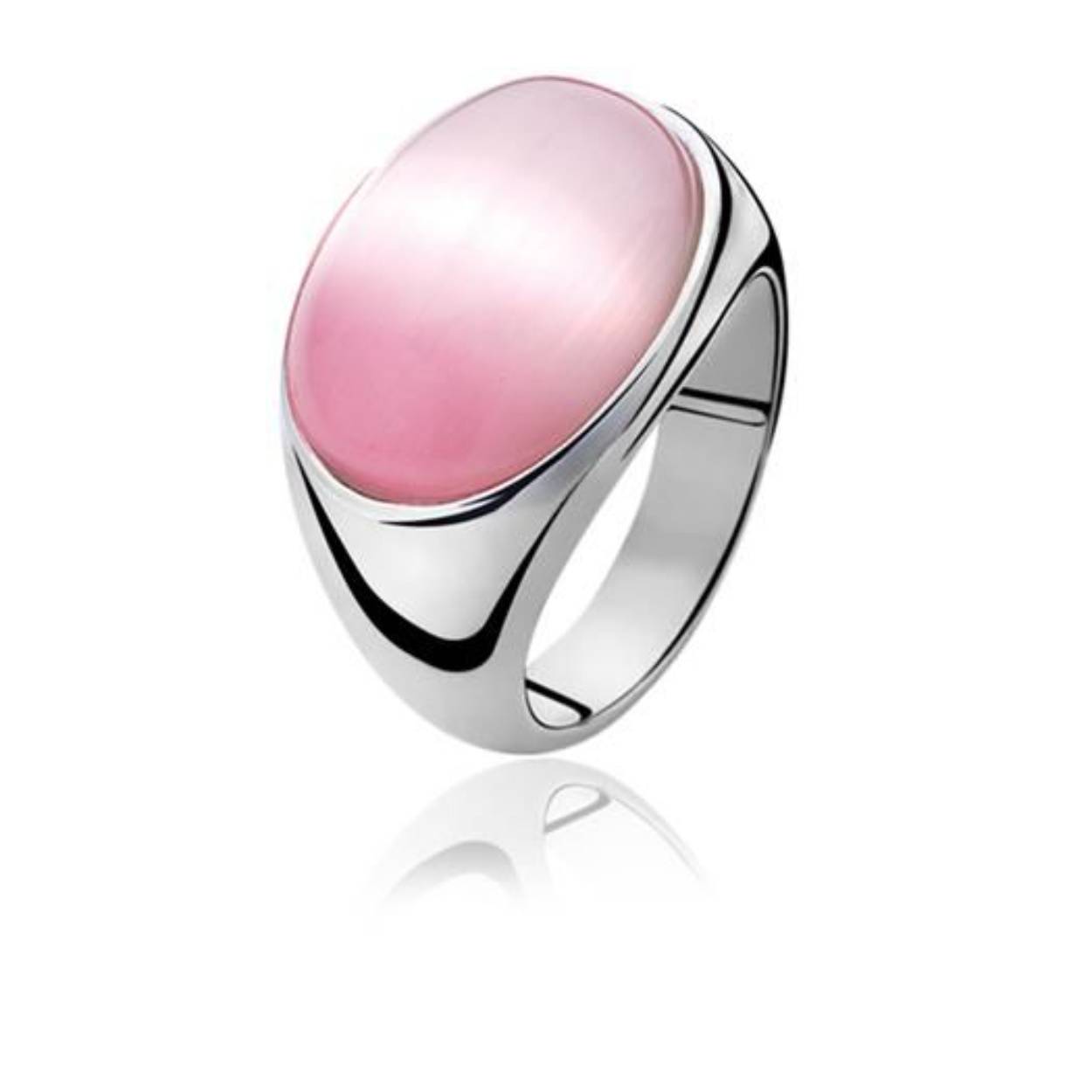ZINZI zilveren ring met ovale roze cateye. Vervaardigd van eerste gehalte zilver (925) en met extra rodiumlaag voor een langdurige glans.