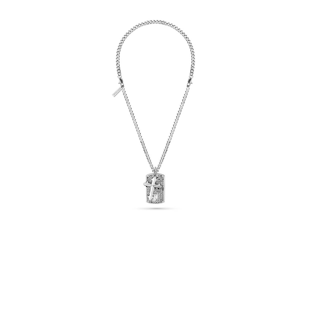 Stalen ketting met kruis en plaat