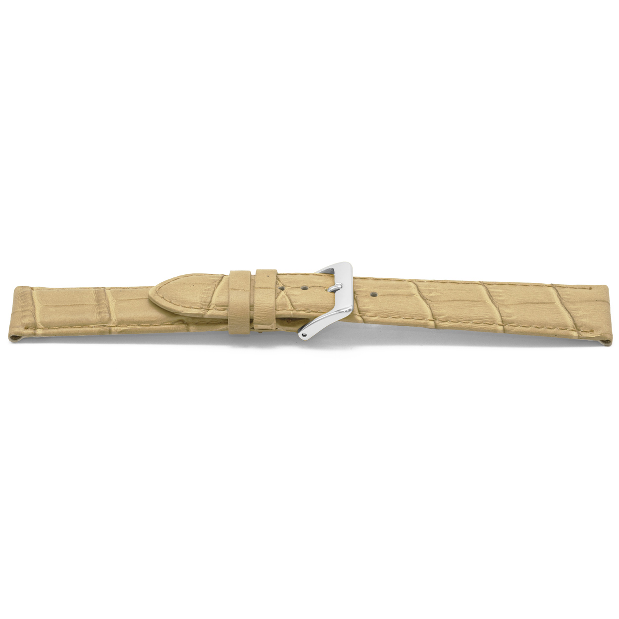 Beige lederen horlogeband met zilverkleurig edelstalen gesp.
Kleur band: Beige
Band dikte: 3.8mm
Band lengte: 75/115mm
Band breedte: 18x16mm
Gesp: Stainless steel
Bekleding binnenband: Nubuck
Gestikt: Ja, dezelfde kleur als de band.
Pushpin: Exclusief
Hypo allergisch: Ja