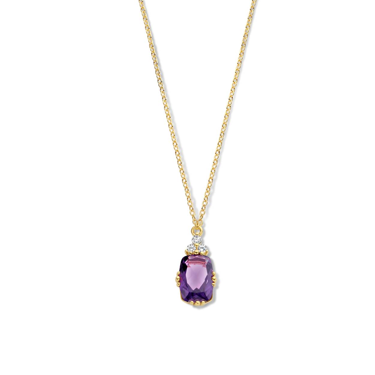 Ketting + hanger AG verguld met synthetische Amethyst 42+3cm Naiomy