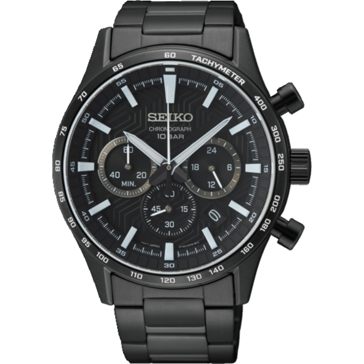 Het Seiko 8T63 kaliber is een analoge Quartz Chronograaf met datumweergave. De stopwatch meet tot maximaal 60 minuten in stappen van 1/5 seconde. Het Seiko Quartz horloge is zeer accuraat. Alle Quartz horloges van Seiko worden met kwik-vrije batterijen geleverd, een milieuvriendelijke keuze passend binnen Seiko's Clean Energy Concept.