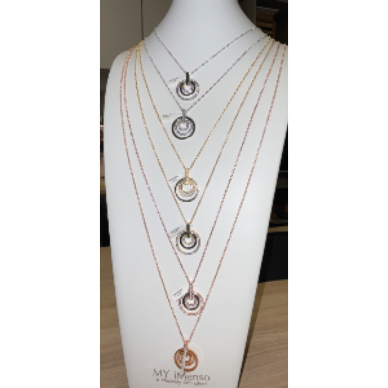 Collier met clip and rings 6xjiving clip pendant ;280091,280097, 280081 colliers;270036rhod,270038gold,270039rosé
