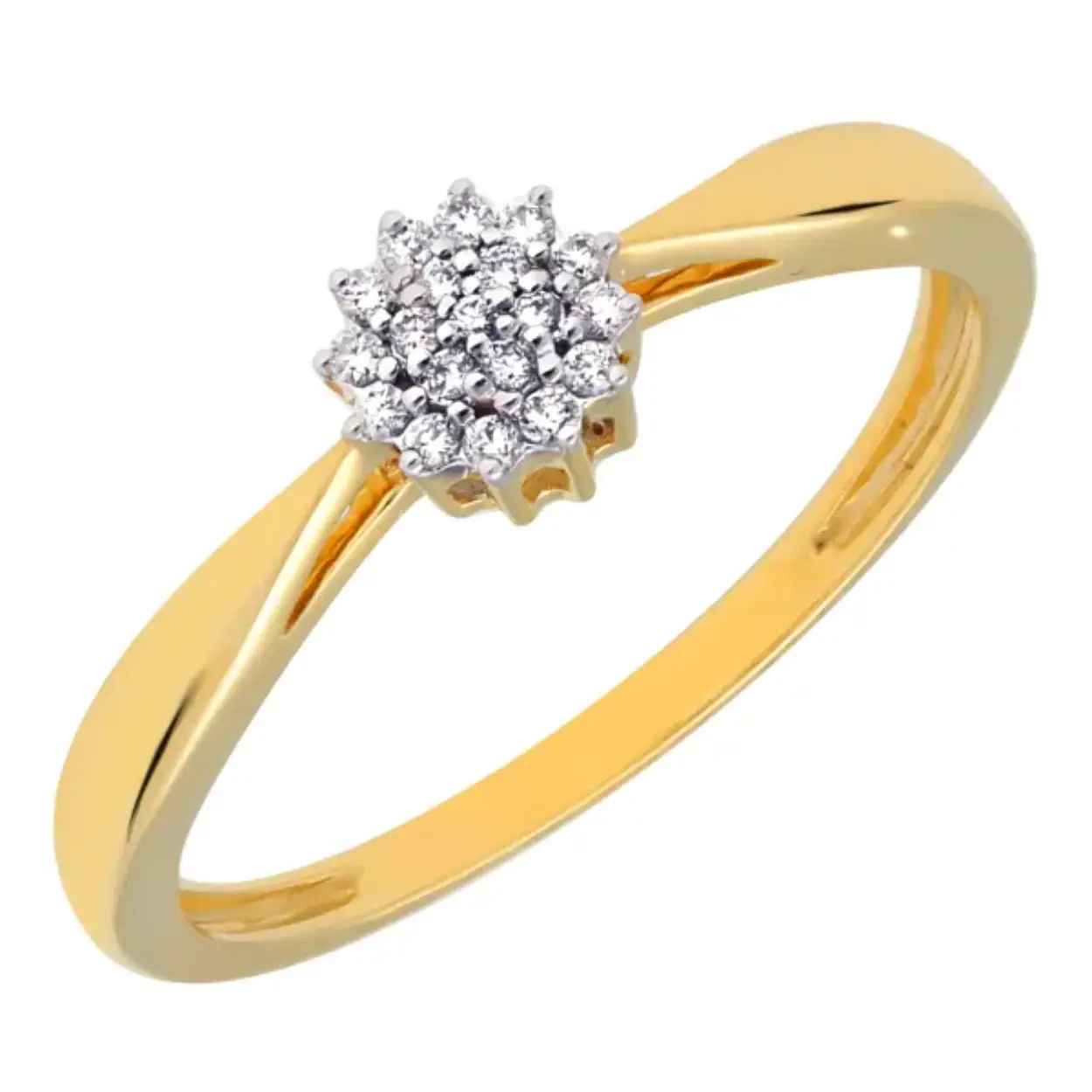 Een 14 karaats gouden entourage ring met diamant