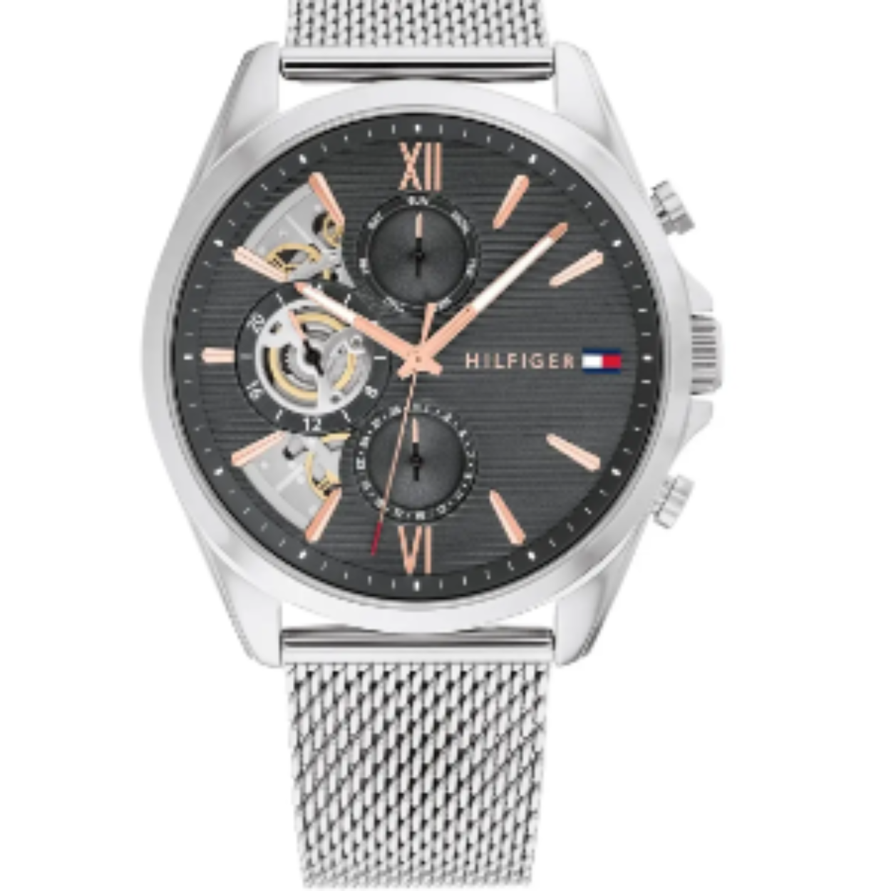 Tommy Hilfiger TH1710646 Horloge Heren Staal Zilverkleurig 44mm
Dit specifieke horloge van Tommy Hilfiger uit de Baker serie met artikelnr: TH1710646 is een stoer herenhorloge die zeker in je collectie past. Het stalen herenhorloge heeft een ronde zilverkleurige kast met een gladde bezel en een grijze wijzerplaat met dag,- datum en 24-uursaanduiding en rosékleurige wijzers en accenten. De zilverkleurige milanese band is op lengte verstelbaar en heeft een druksluiting. Het horloge heeft een mineraalglas, een doorsnee van 44mm en is 5ATM. 

Het merk:
Sinds de lancering van het merk in 1985 is Tommy Hilfiger wereldwijd bekend geworden als pionier van de klassieke Amerikaanse coole stijl. Geïnspireerd door de iconische popcultuur en het Amerikaanse erfgoed. De dames en herencollectie van dit seizoen bestaan uit minimalistische silhouetten en rustieke lederen details. De herenhorlogecollectie biedt iconische uurwerken met roestvrijstalen, lederen en siliconen banden.

Specificaties:
- Mineraalglas
- Ronde kast 44mm
- Zilverkleurige horlogekast
- Grijze wijzerplaat
- Zilverkleurige milanese band 
- 5ATM