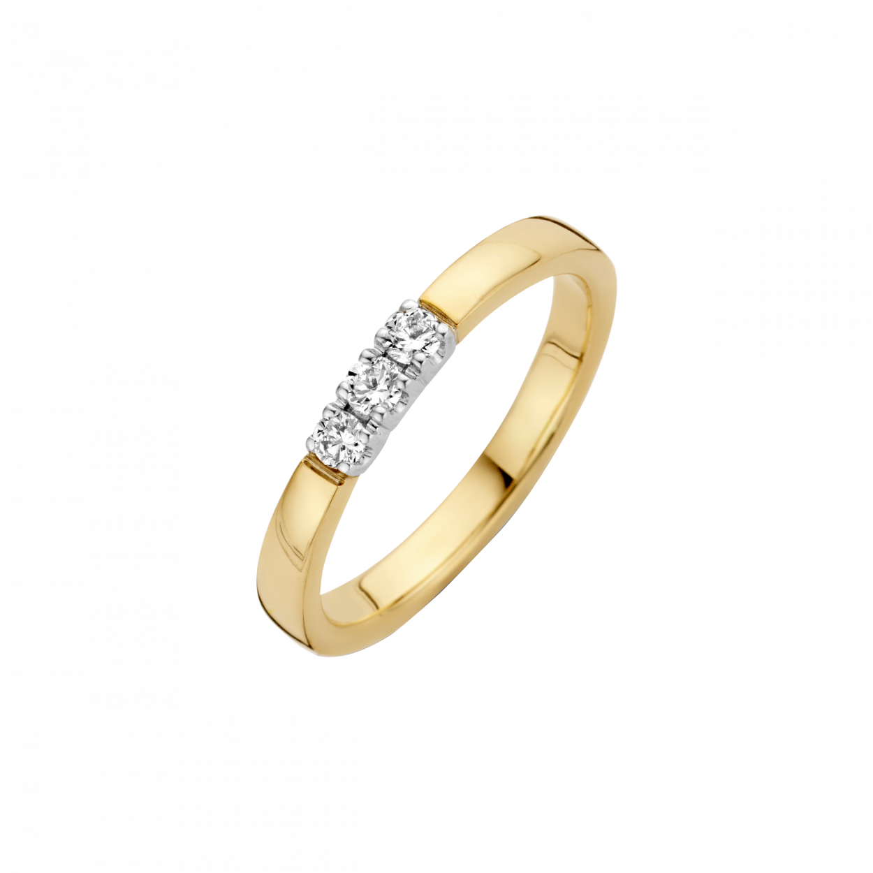 14 krt geelgouden ring met 3x 0.12ct briljantgeslepen diamant