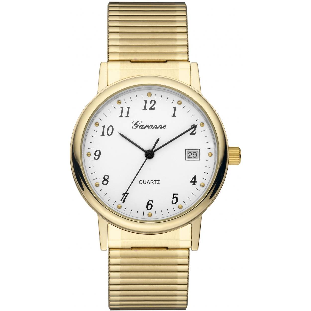 goudkleurig horloge met datum en seconde aanduiding