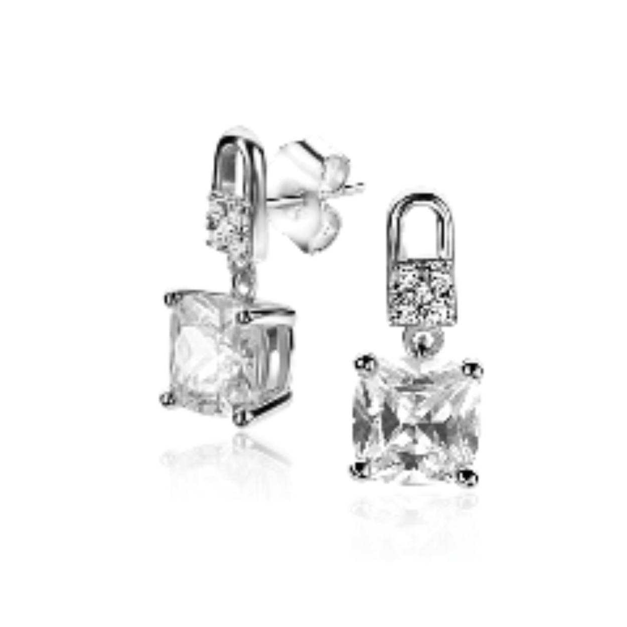 ZINZI zilveren oorstekers met een vierkante witte zirconia in vierpoots-zetting en daarboven een schitterende pavé-zetting. De oorstekers zijn 15mm lang en 6mm breed. Vervaardigd van eerste gehalte zilver (925) en voorzien van een extra rodiumlaag voor een langdurige glans.