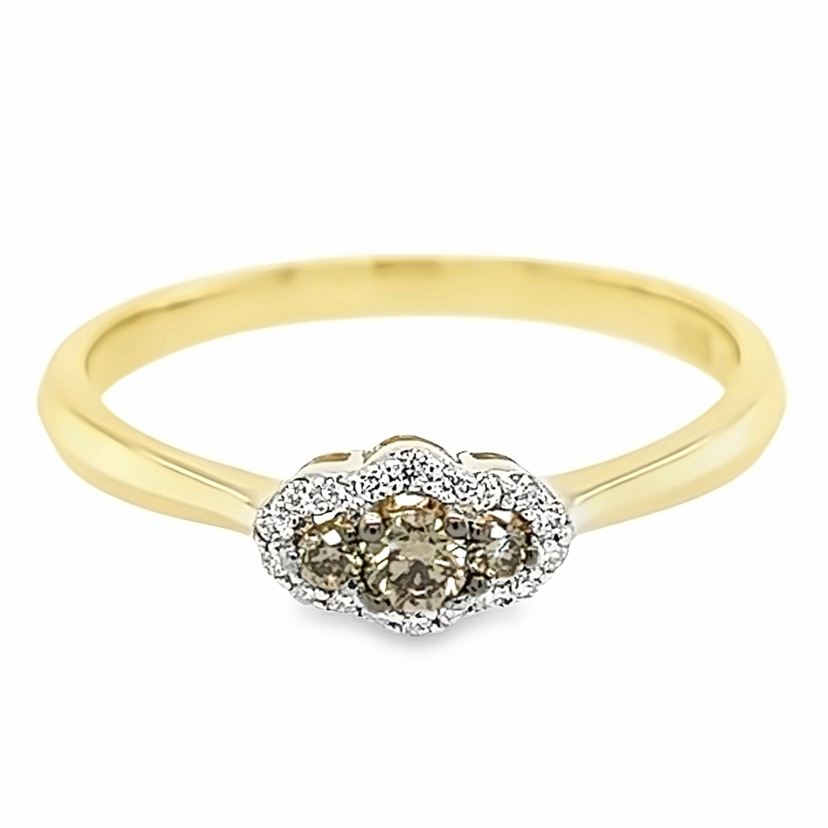 Briljant geslepen diamant 0,12 karaat Champagner en 0,065 karaat TW/SI maat 16,5
