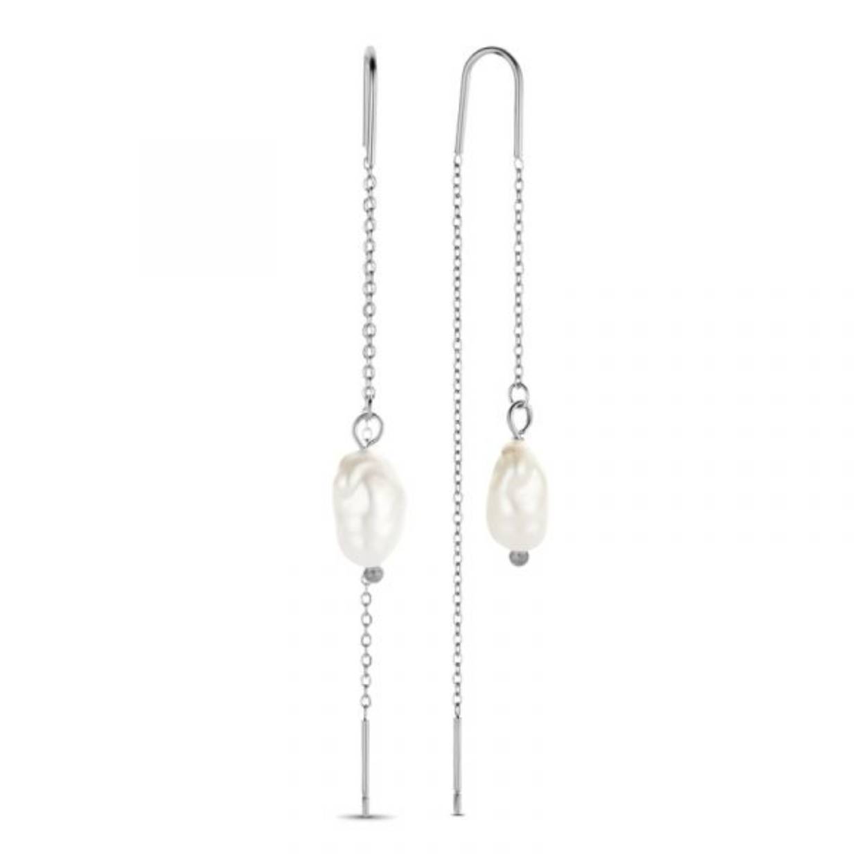 Stalen doortrek oorbellen met Barok Parel. 7,5x6mm 7,5 cm Lengte