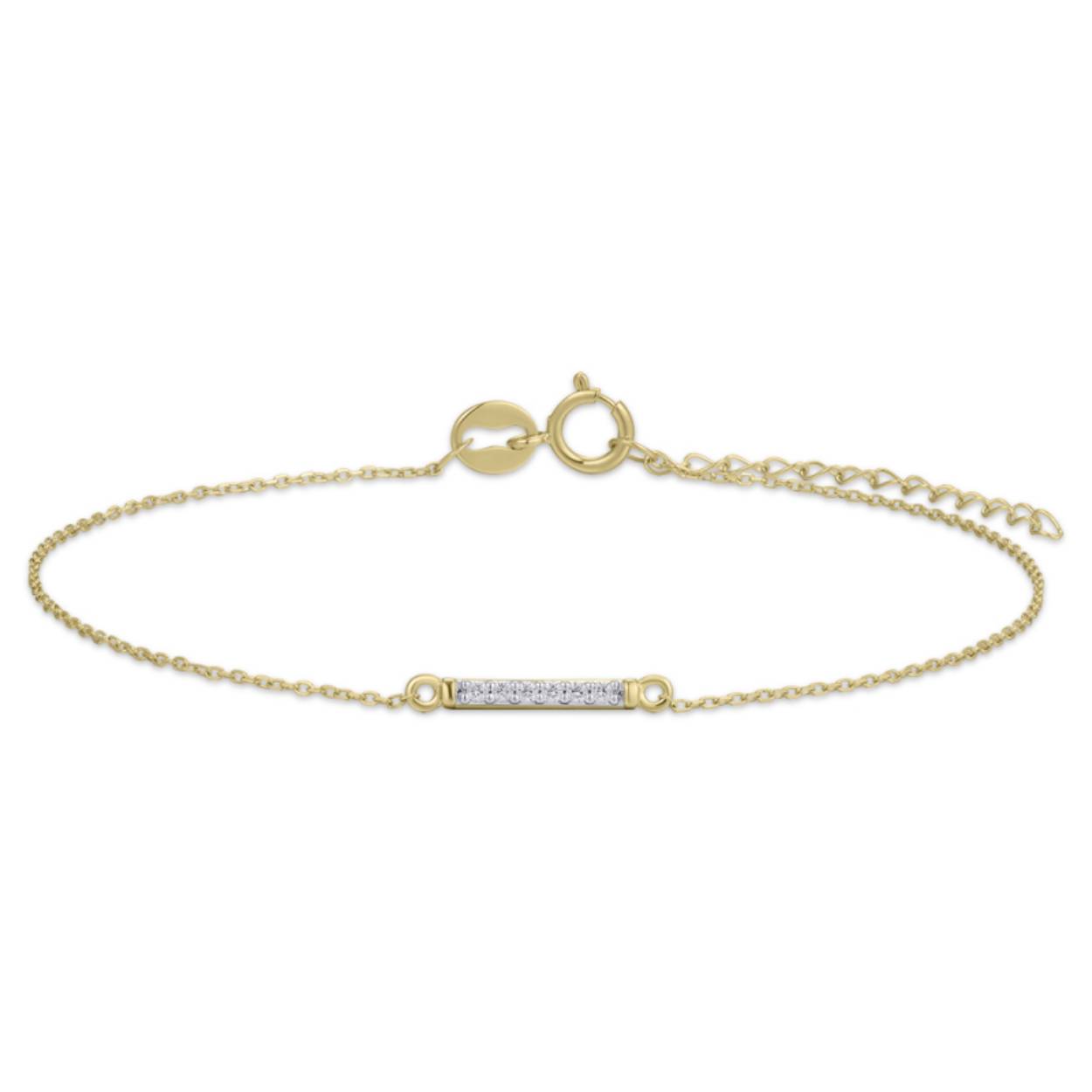 Minimalistisch armbandje van 14 krt goud met zirkonia's in pavezetting 
Het armbandje heeft een lengte van 17+3 cm