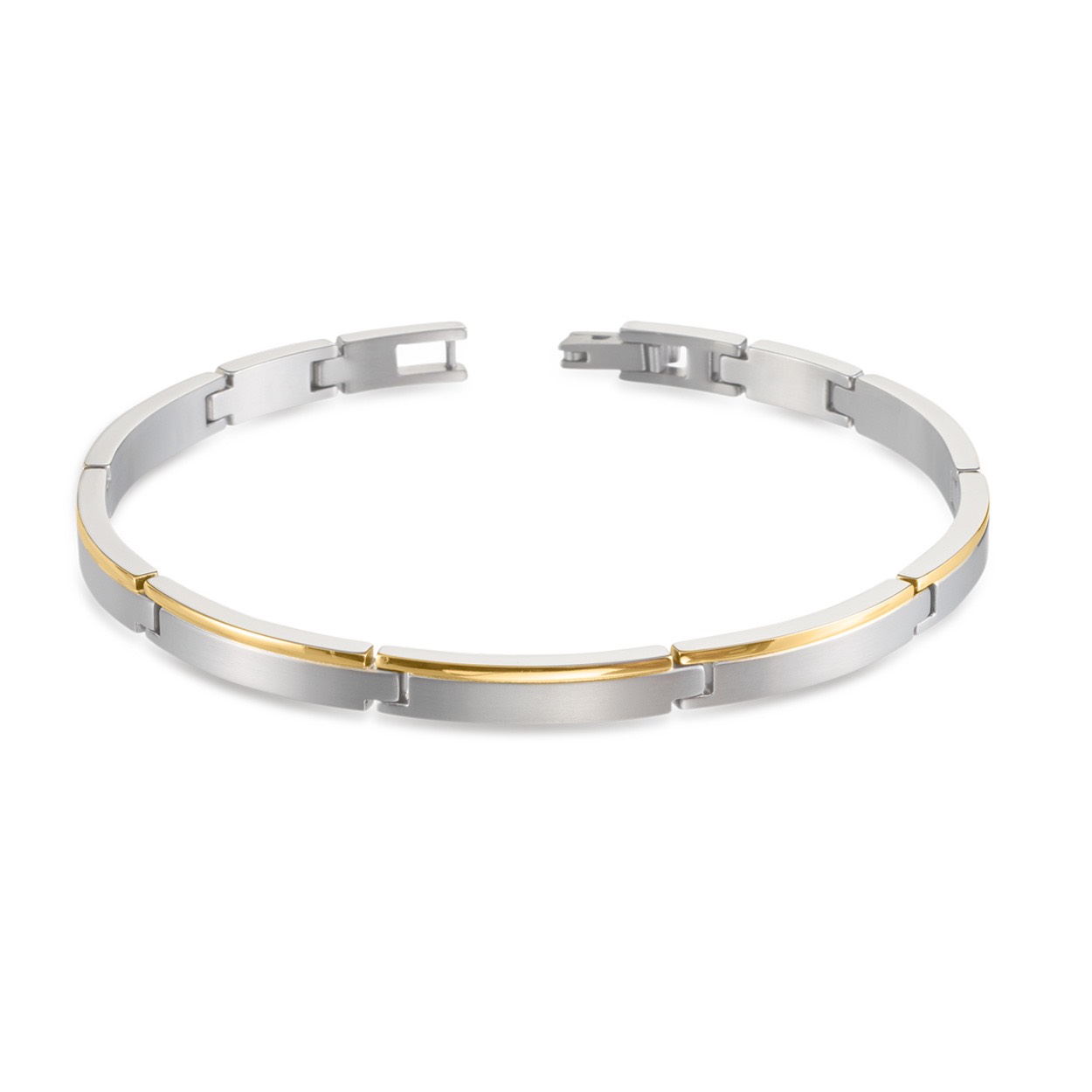 Boccia Titanium 03025-02
Deze gematteerde damesarmband van Boccia Titanium heeft goudkleurige en glanzende accenten. De armband is 20 cm lang.

HET MERK
Boccia Titanium: de specialist in het edelmetaal titanium � sieraden en horloges van puur (99,7%) titanium.
Titanium heeft een hoog draagcomfort: het is licht in gewicht, huidvriendelijk en neemt de temperatuur van de huid snel aan.
De sieraden zijn goed met elkaar te combineren. Hierdoor kun je gemakkelijk sets samenstellen bestaande uit colliers, oorbellen, armbanden en zelfs ringen. Of je nu sportief of chique gekleed gaat, het past bij elke outfit en iedere gelegenheid.

SPECIFICATIES
- Puur titanium
- Klapslot
- Gematteerd met glanzende en goudkleurige accenten
- 20 cm 

- 200mm