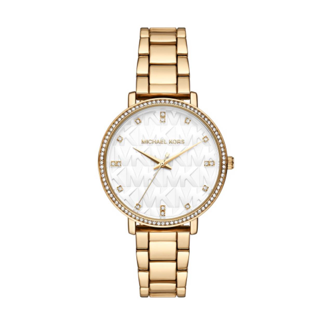 Het Michael Kors Dames Horloge MK4919 is een stijlvol polshorloge met een gouden roestvrijstalen kast en band. Het horloge heeft een analoge wijzerplaat met witte wijzerplaat en sierdiamanten. Het is spatwaterdicht en heeft een kwartshorloge mechanisme. Perfect voor elegante gelegenheden waar een verfijnde uitstraling gewenst is. Draag het als een opvallend accessoire bij formele kleding.