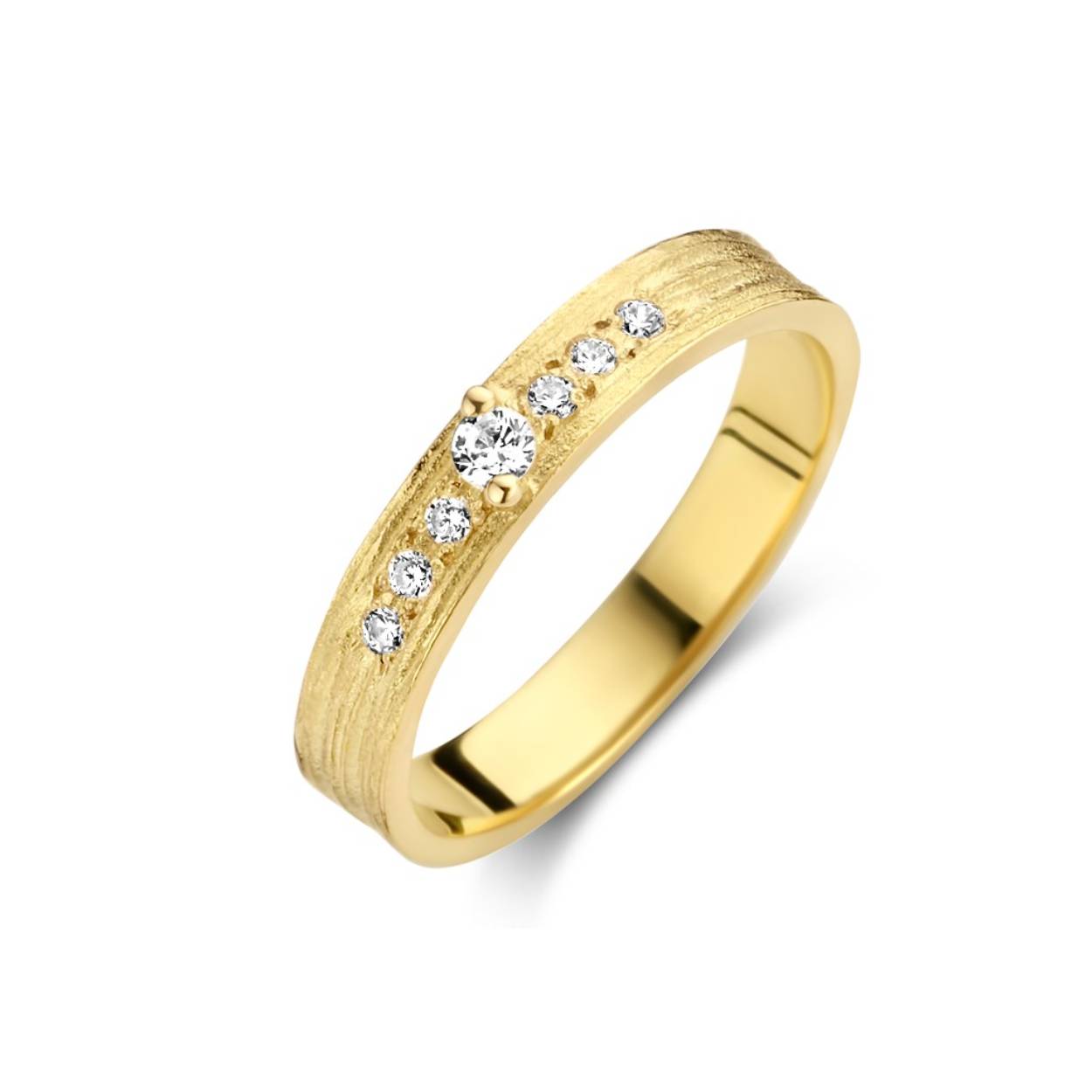 18 kt gouden ring met briljant: 0,15 ct
Breedte: 4mm
De prijs kan variëren naargelang de goudprijs