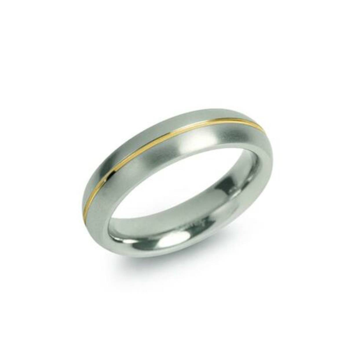Boccia titanium ring met goudkleurige middenlijn