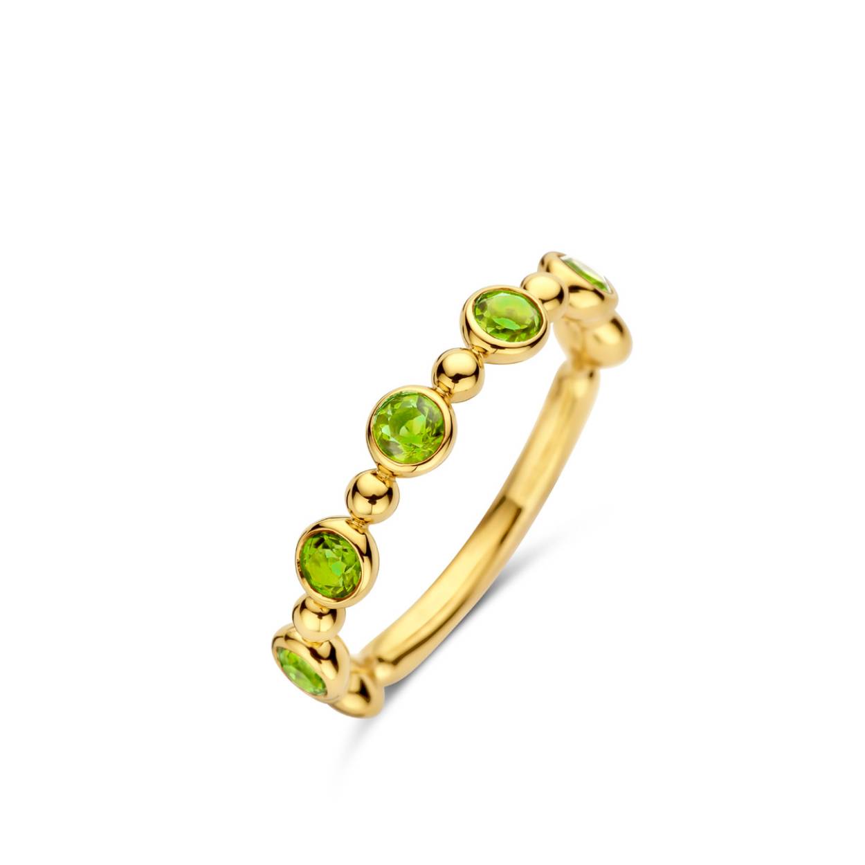 Ring met motief in goud 18kt
Edelsteen: 5 x Peridoot 0.66 ct