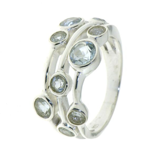 Zilveren ring met Blauw Topaas edelstenen. Maat 18+
