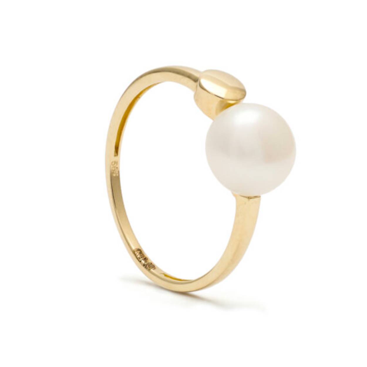 14 karaat geel gouden ring met een zoetwaterparel