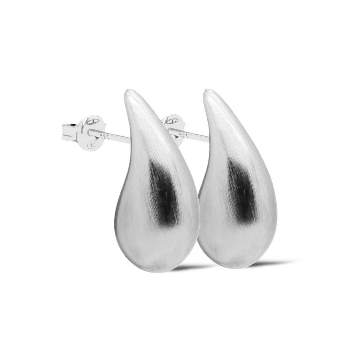 zilveren Karma oorstekers, XL CHUNKY DROP MATT Silver