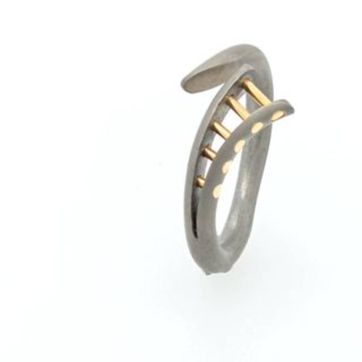 titanium ring met gouden spijltjes krulvorm