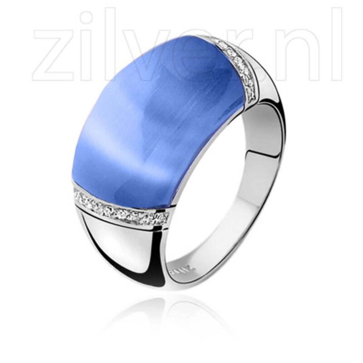 Zilveren Zinzi ring blauwe cateye steen