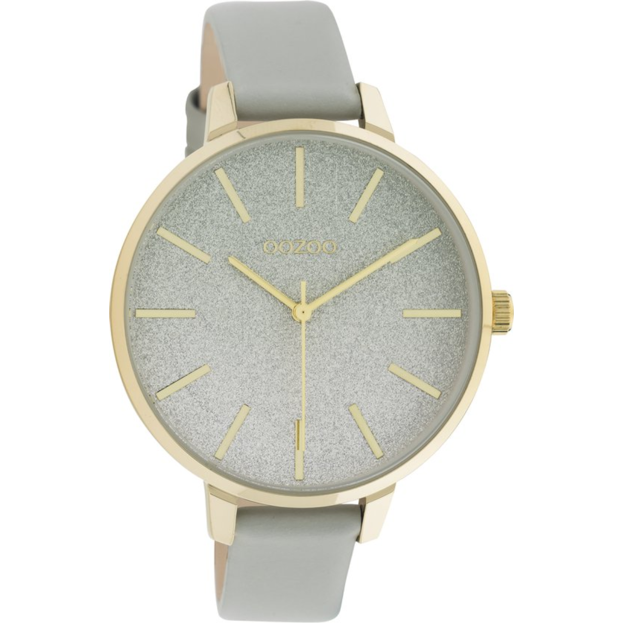 OOZOO Timpieces - goudkleurige horloge met steengrijze leren band - C11031