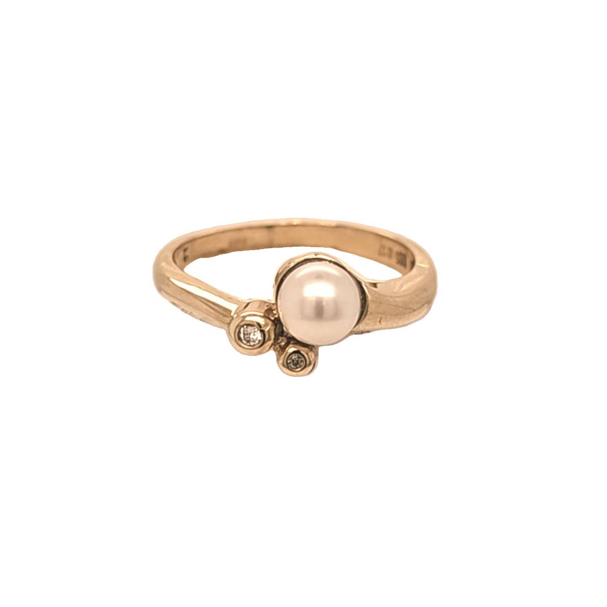 geelgouden ring met parel en zirconia