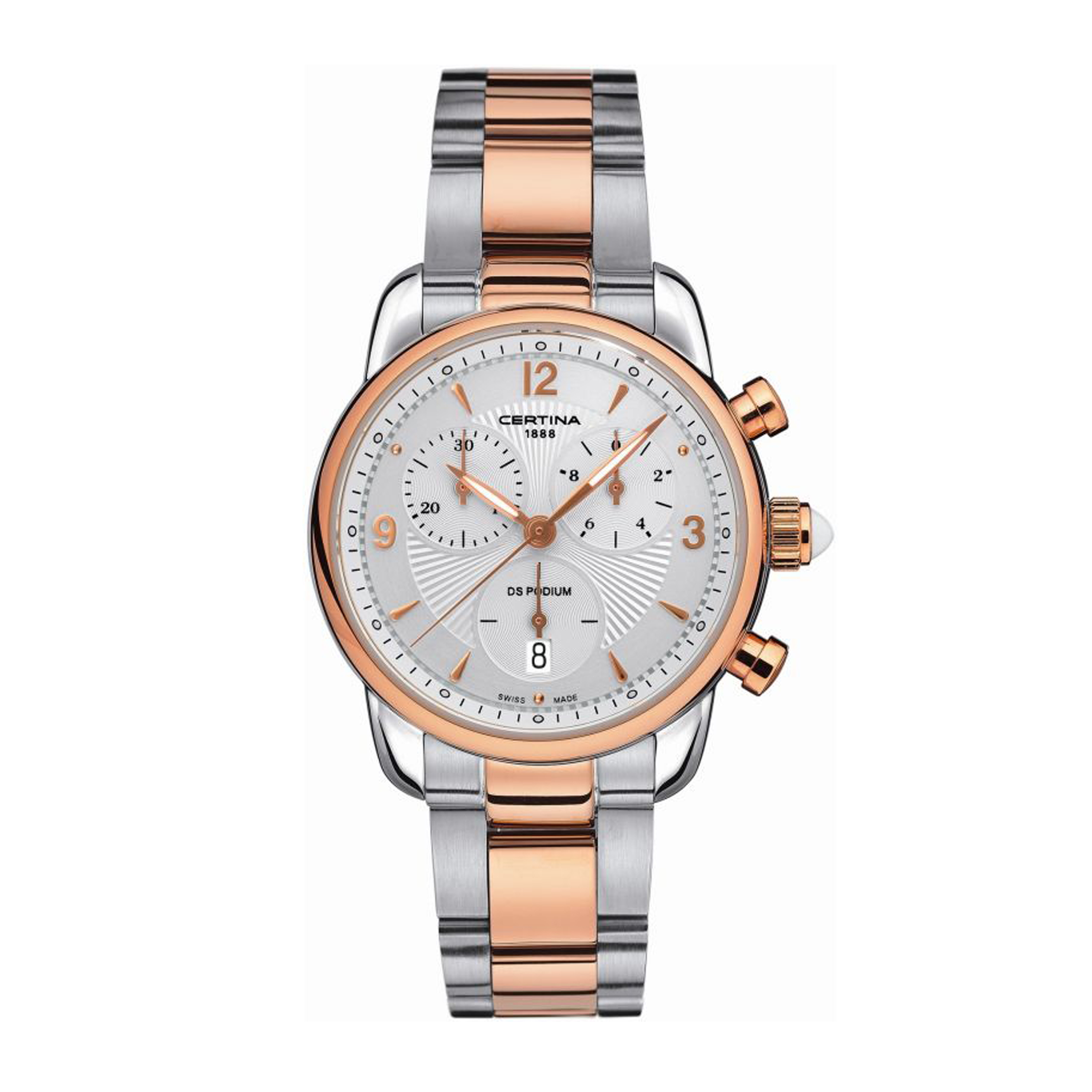 DS Podium chronograaf staal/rosé dames bracelet met saffierglas 100m WR