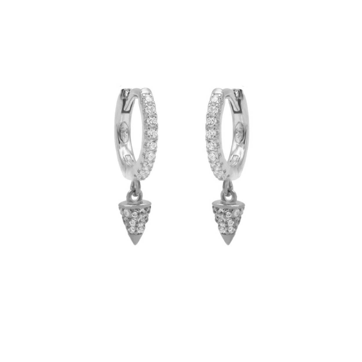 Zirconia Hinged Hoops Symbols Tiny Cone Silver