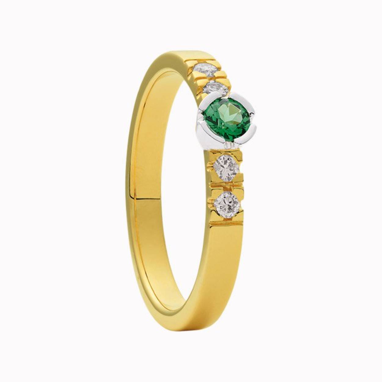Eclat 14krt ring met tsavoriet en diamant