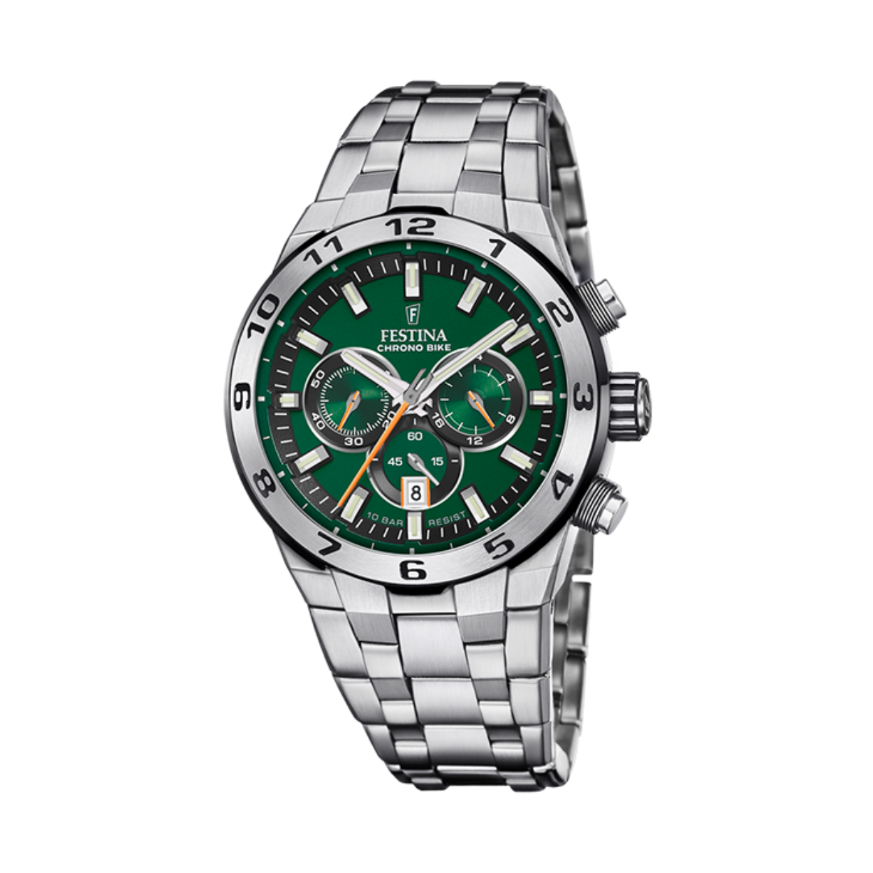 Stalen Festina horloge met Chronograaf en datum 10atm waterdicht