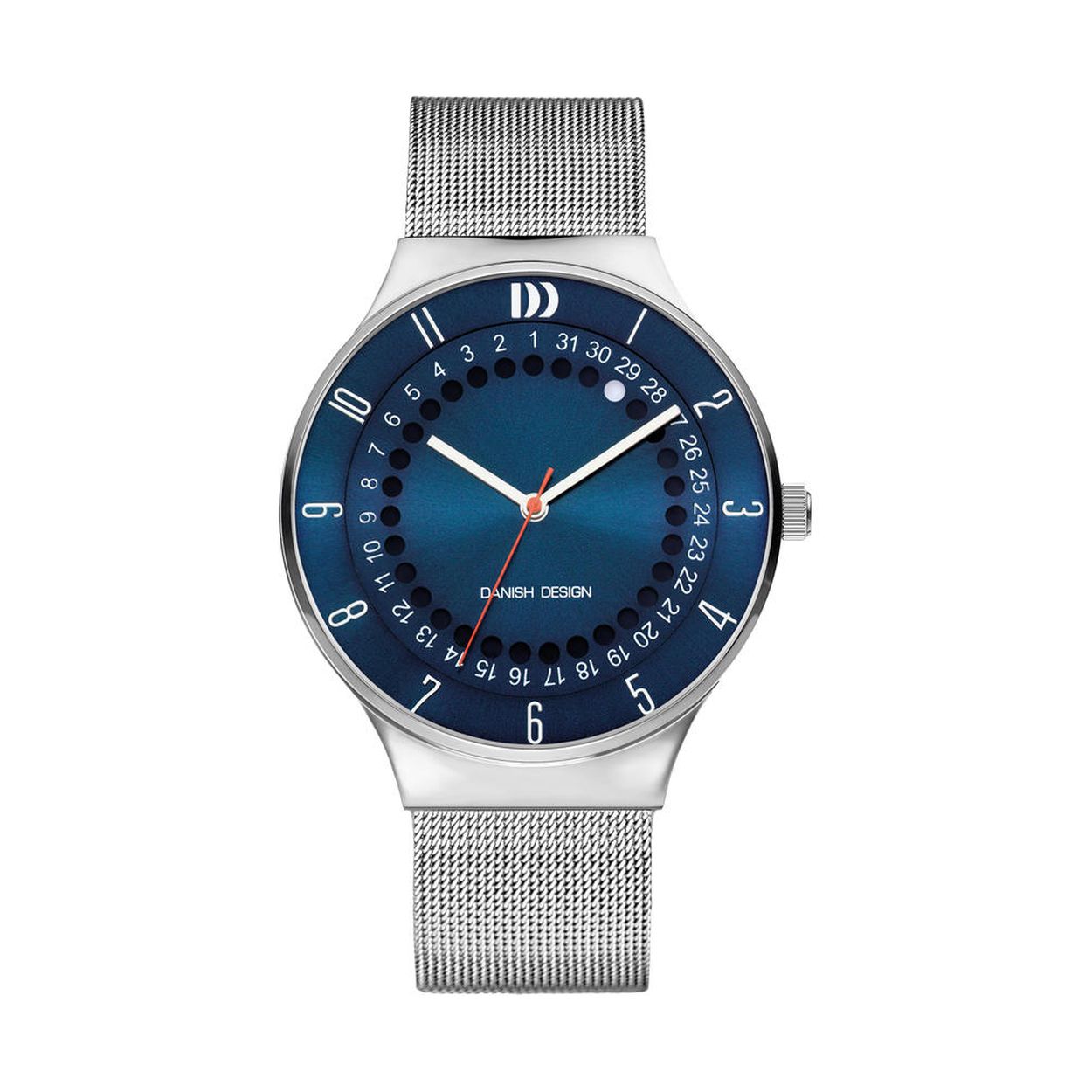 Stijlvol Herenhorloge met zilveren band en blauwe wijzerplaat