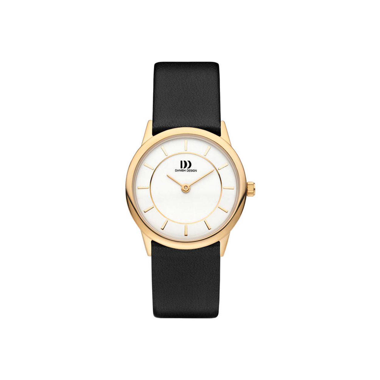 Danish Design horloge IV15Q1103 dames edelstaal 

- band echt leer zwart
- wijzerplaat wit met rose gouden streepjes
- spat waterdicht: handenwassen, regen
- quartz
- maat kast 29mm
- titanium kast doublé