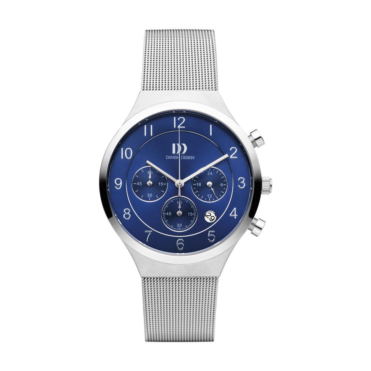 Dit horloge is een herenhorloge van het merk Danish Design. De kleur van de kast is zilver en de kleur van de band zilver. De wijzerplaat is blauw van kleur. De tijdsaanduiding is analoog en als glas is gebruikgemaakt van saffierglas. Het horloge heeft een diameter van 42 mm.