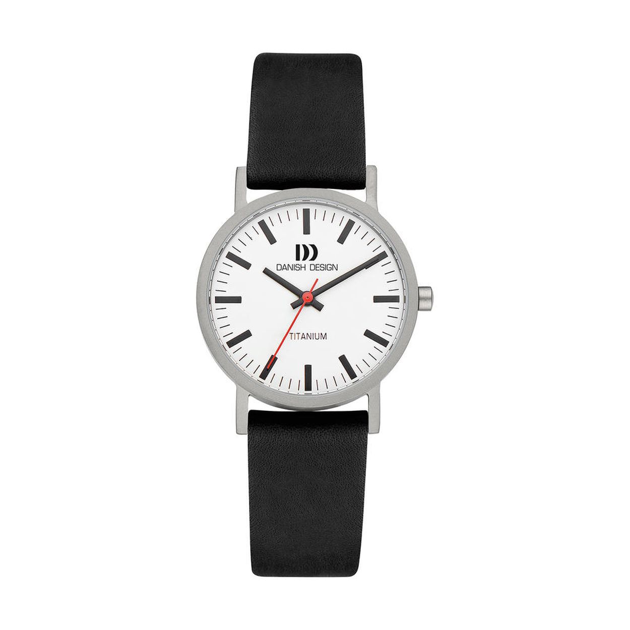 Dames Horloge met zwart lederen band.