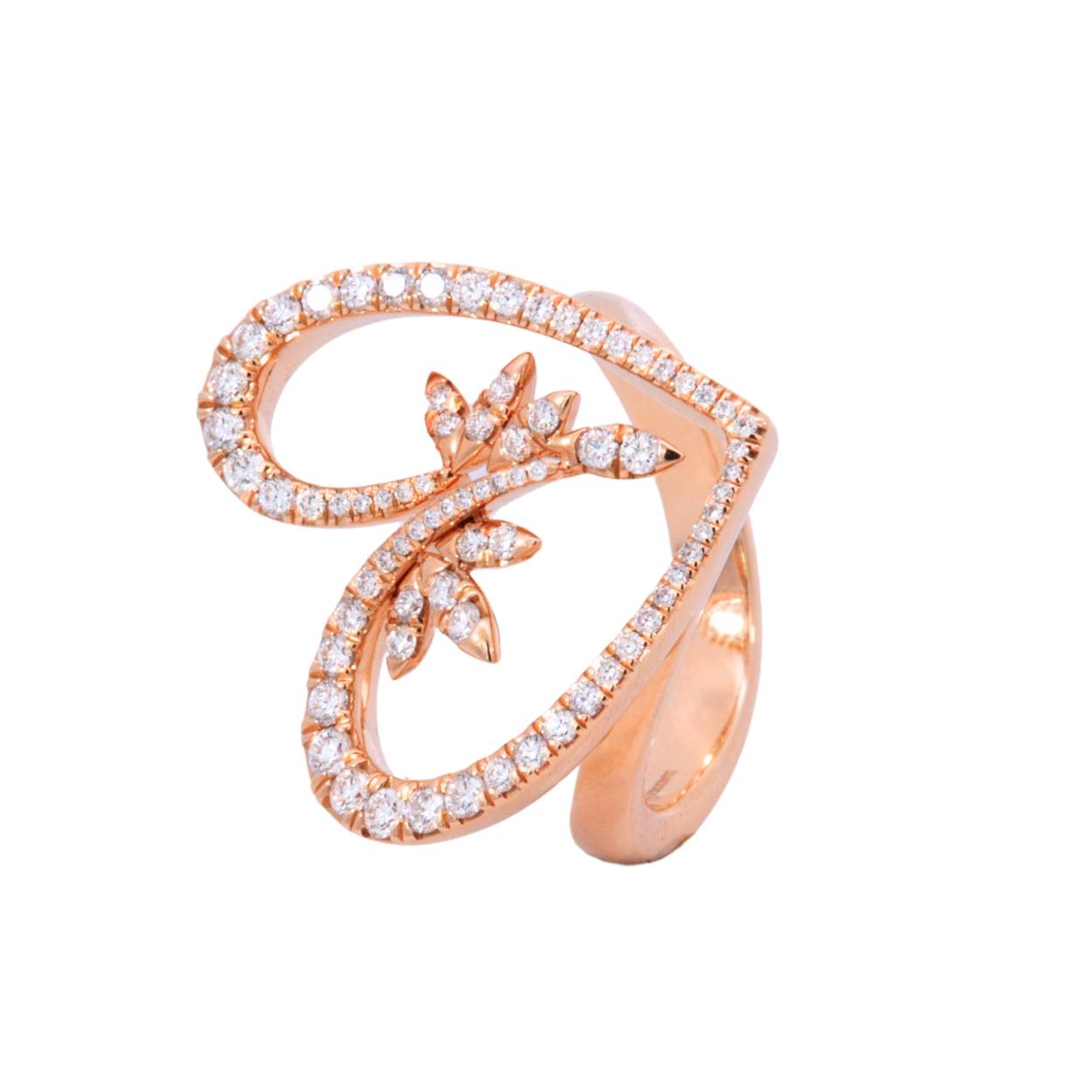 Roségouden ting in vorm van een hart  met diamanten .