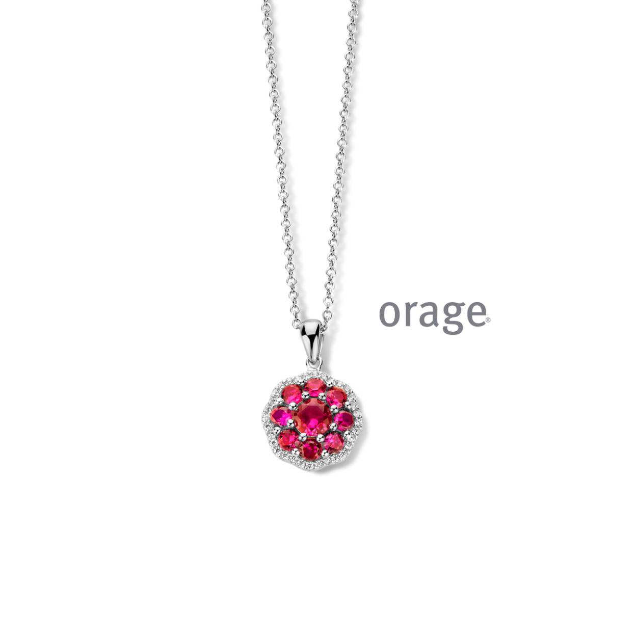 Orage collier zilver met fushia steentjes