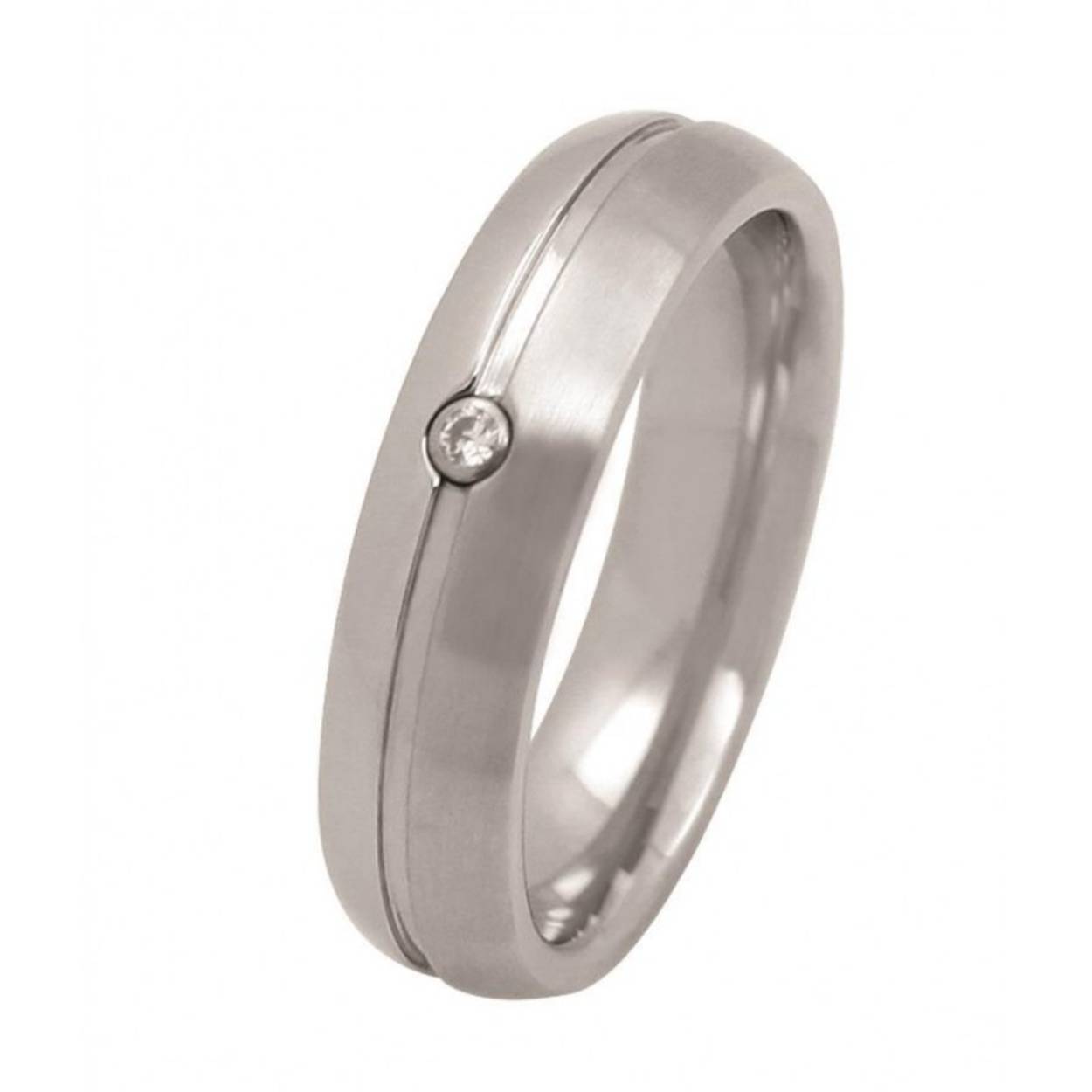 Staal ring mat/glanzend met 1 zirkonia - 5 mm