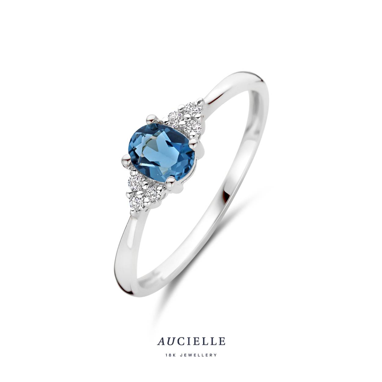 Aucielle ring wit goud 18k, london blauwe topaas