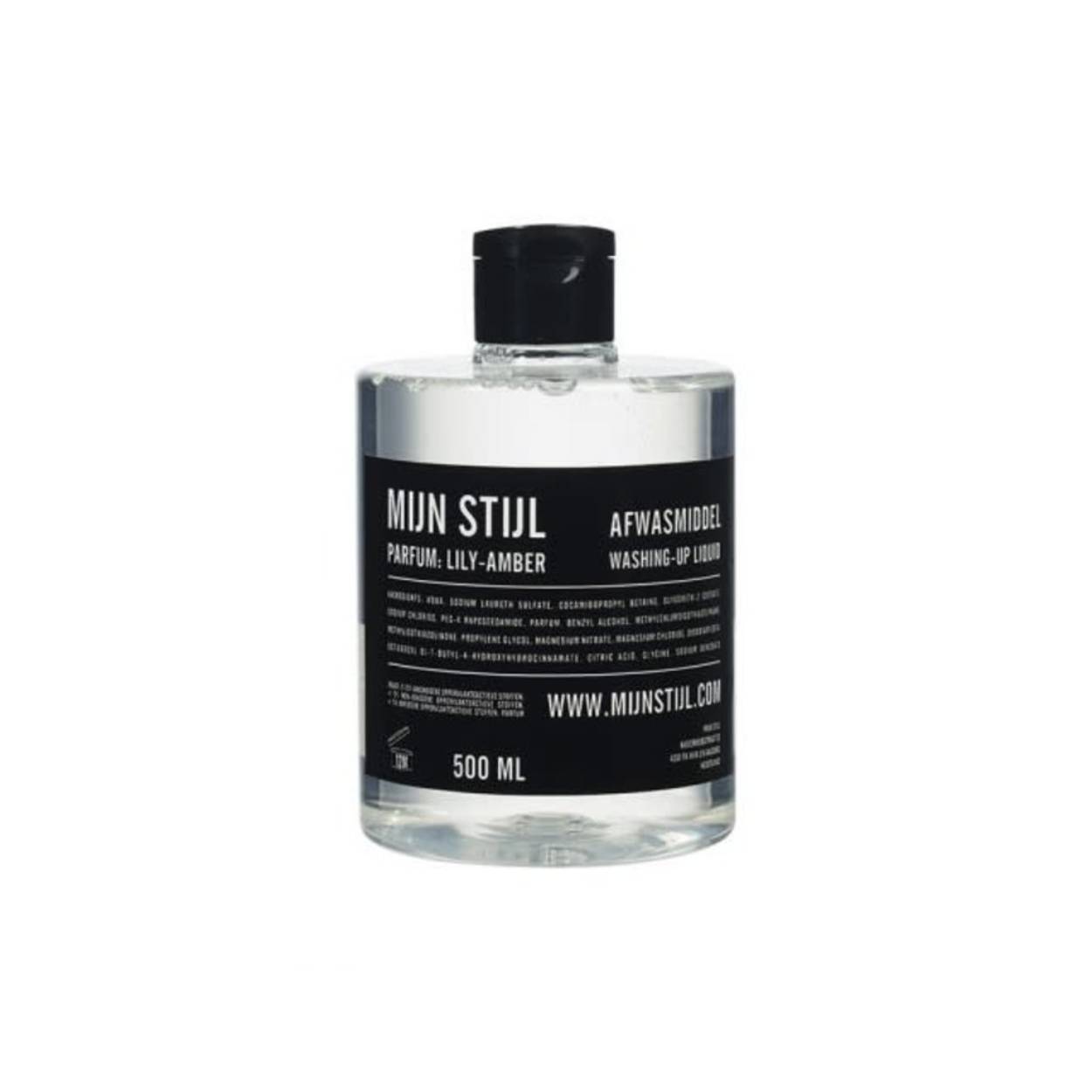 Afwasmiddel van het merk MIJN STIJL. Heeft een mooie stylish verpakking. Ruikt lekker naar de geur Lily-Amber. 500 ml.
