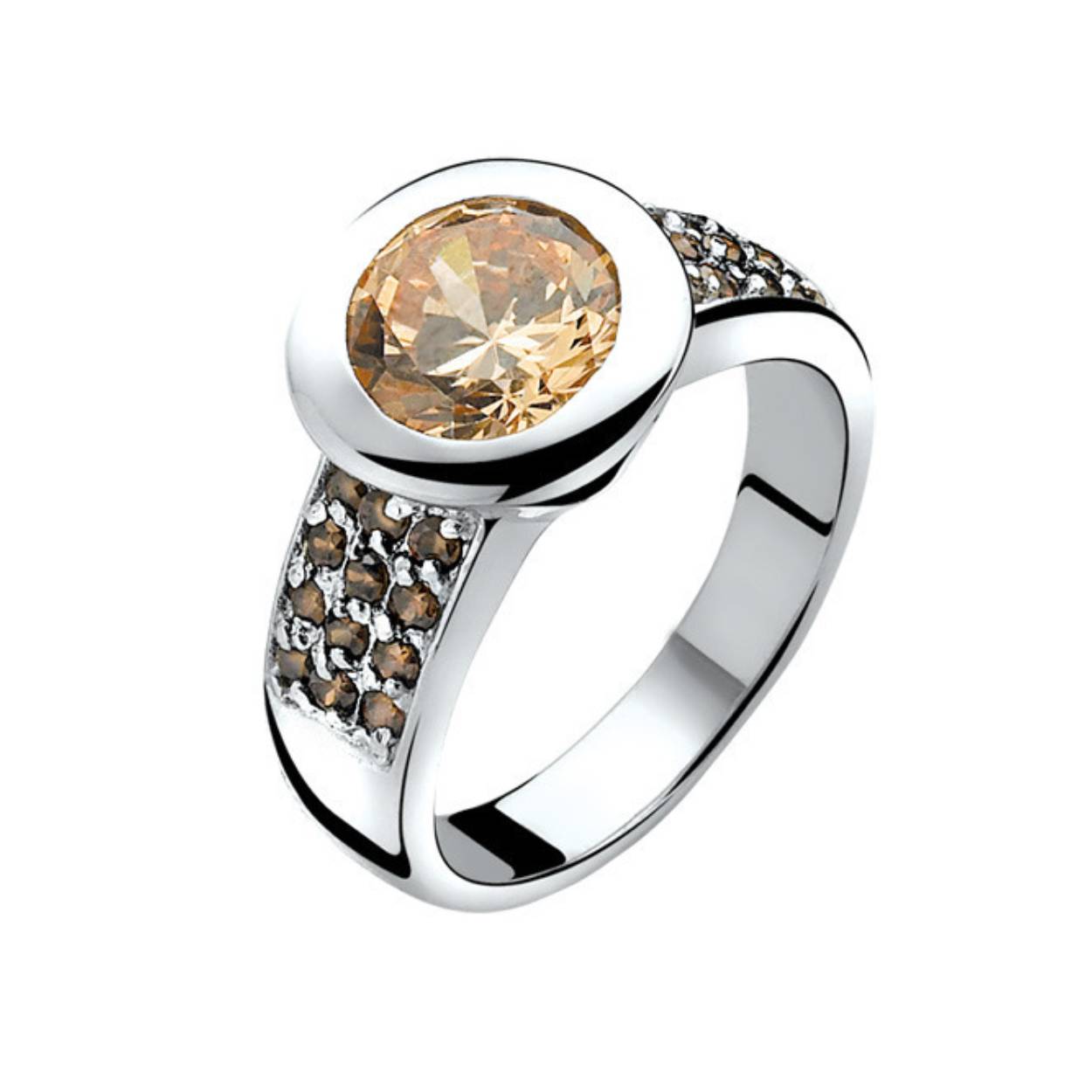 Zinzi zilveren ring champagne/bruin zirkonia mt56 ZIR841C