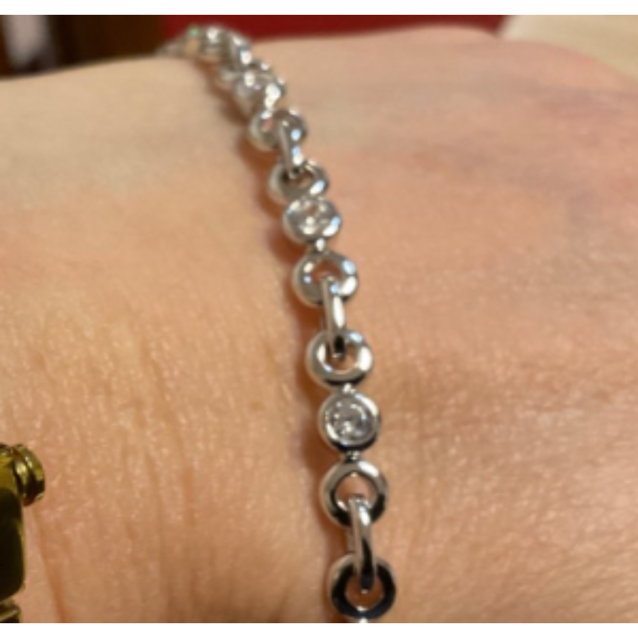 Rosa di Luca zilver armband met ronde en ovale schakels , daartussen zirconia's.
