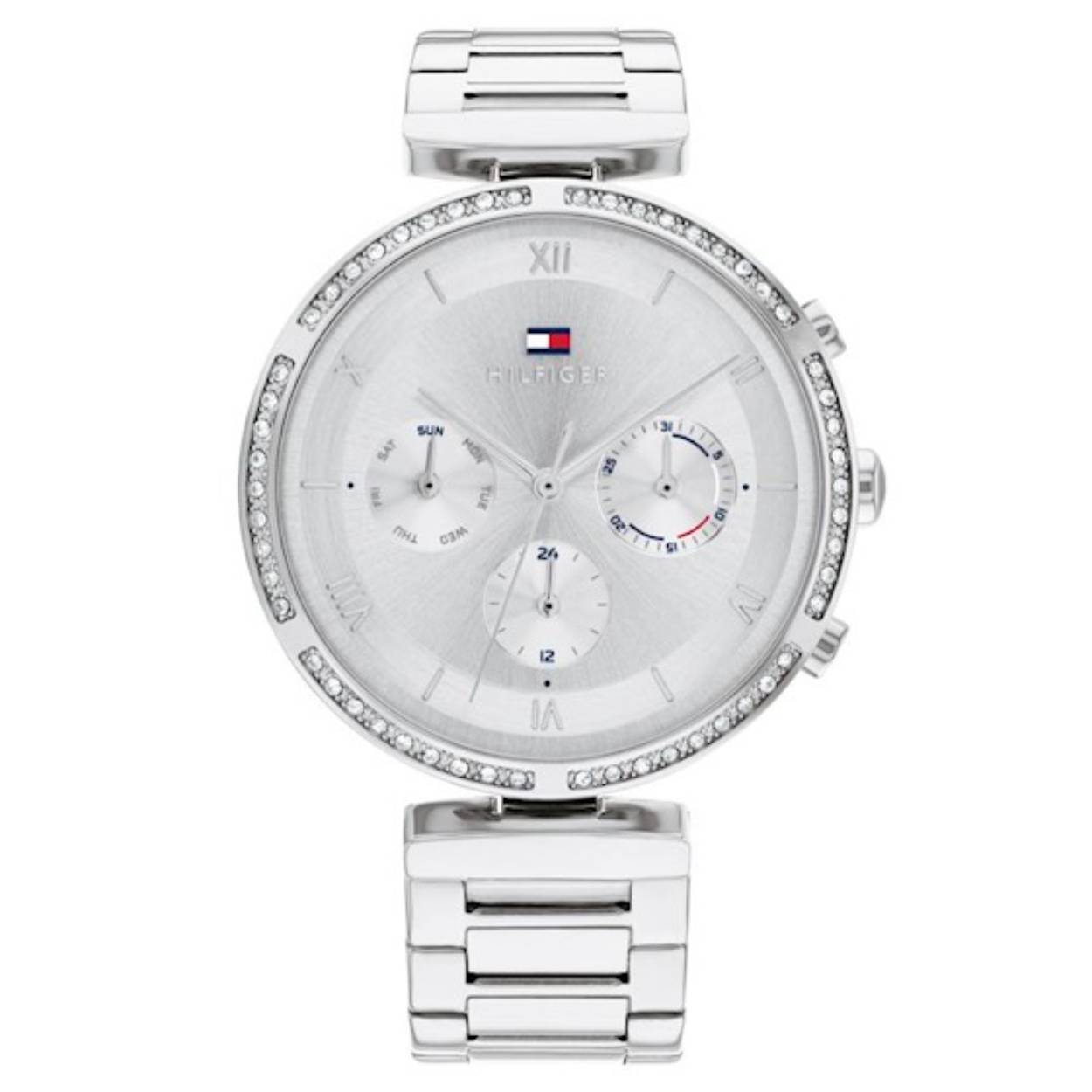 Het horloge is voorzien van een geschakelde, edelstalen band met 8 verwijderbare schakels. Het horloge is een eyecatcher die je altijd op maat kan dragen. De diameter van de horlogekast is 38mm en daardoor een bescheiden accessoire. Het horloge is 3 ATM spatwaterdicht.