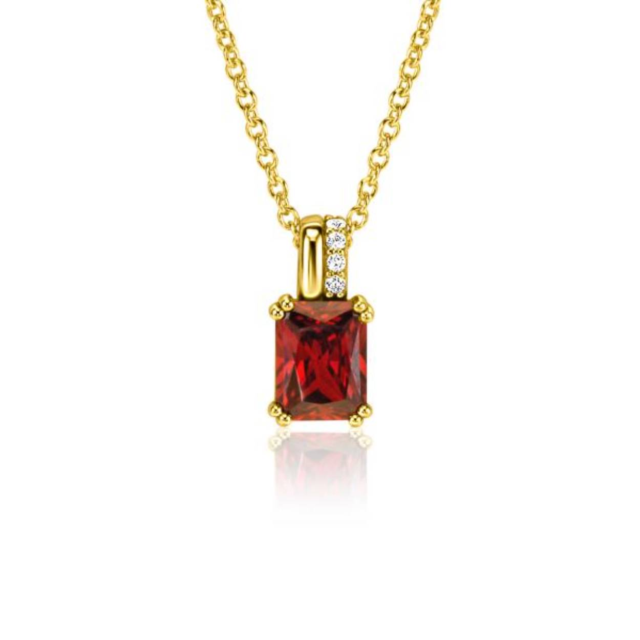 14mm ZINZI gold plated zilveren hanger met rechthoekige rood granaat kleursteen en luxe hangoog ZIH2392R (exclusief ketting geprijsd)