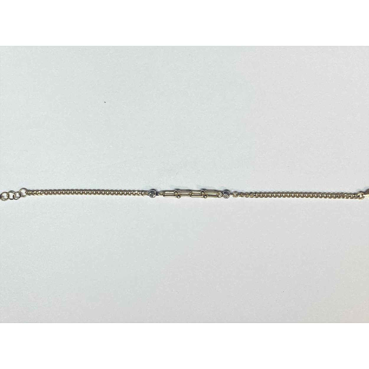 14 Karaat geel gouden fantasie armband met gourmet schakel. Beide kanten met wit gouden doreka.