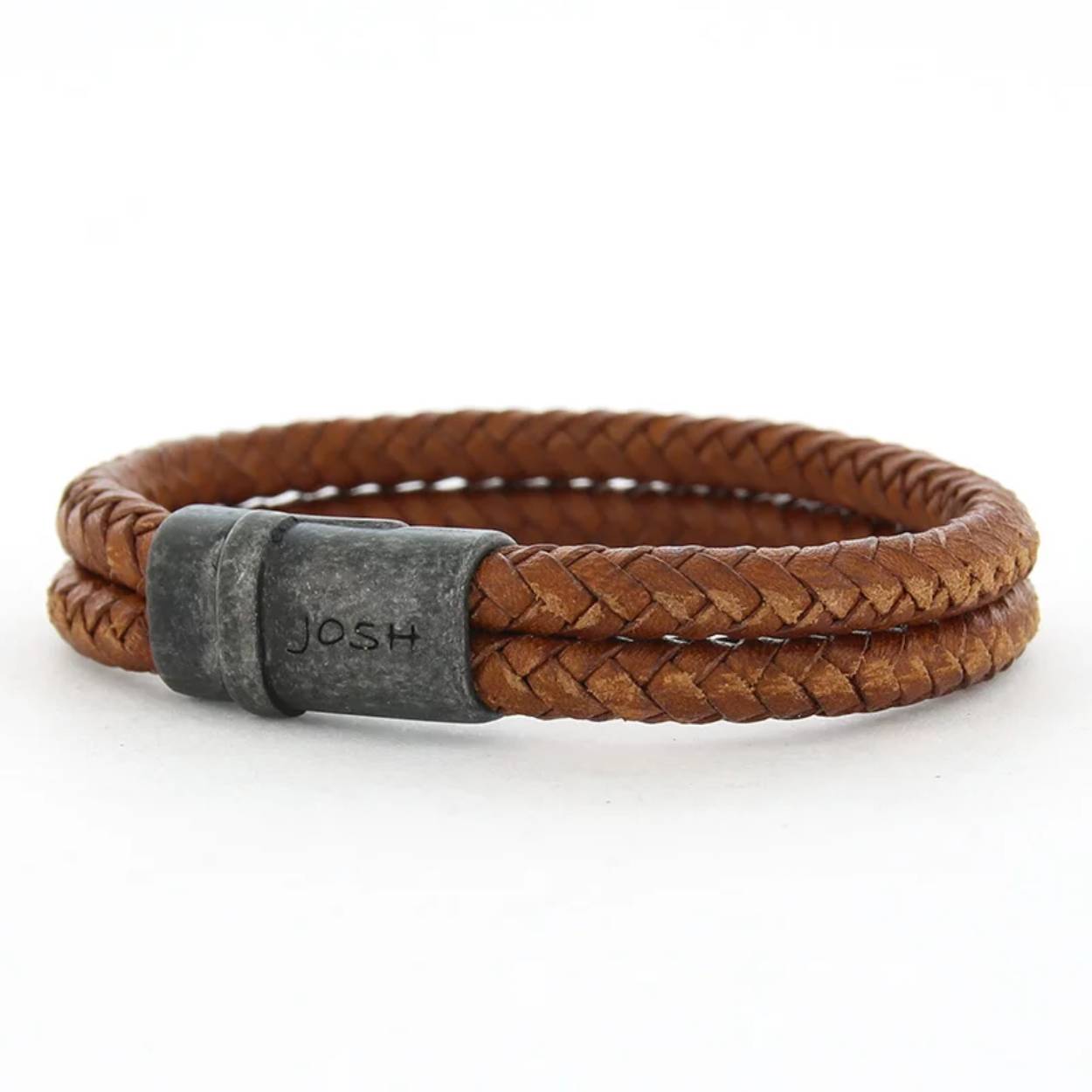 Stoere leren dubbele gevlochten armband in maat 22