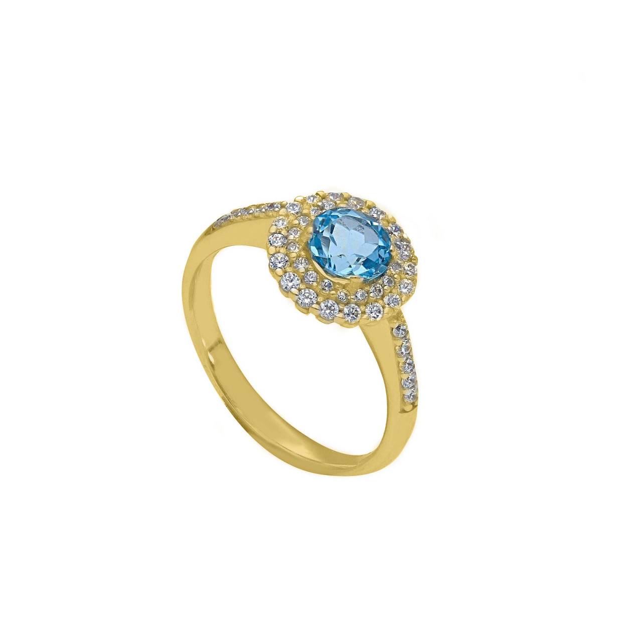 Ring geel goud 18kt zirconium +blauwe topaas
