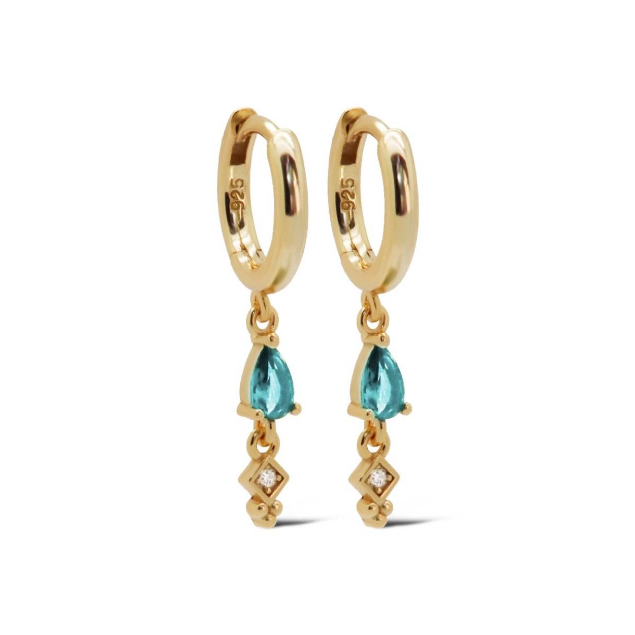 A139GP_LB Karma oorringen MINA drop ocean blue | zilver verguld | zirkonia's